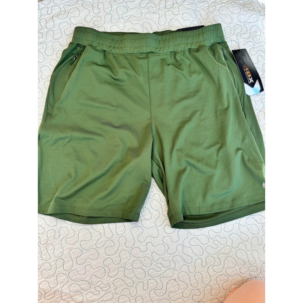 RBX‎ Men's Training Shorts 8" Inseam Green Athletic Shorts Zipper Pockets Medium